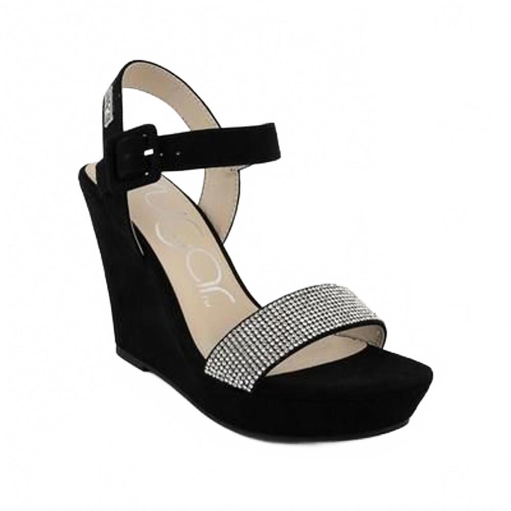 Sugar Women's size 7.5 black and rhinestone wedge